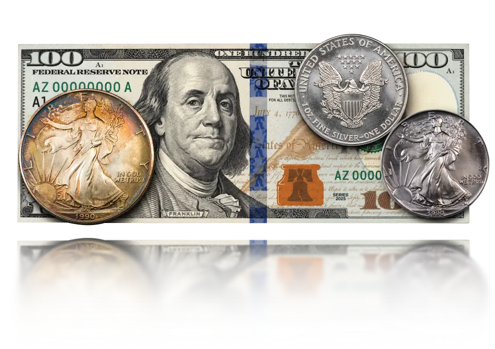 Silver Coins on a Dollar