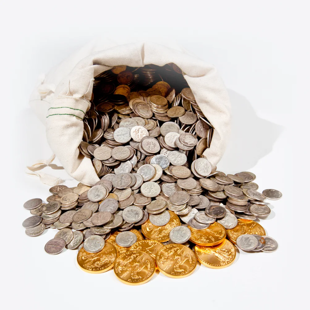 Gold coins in a bag